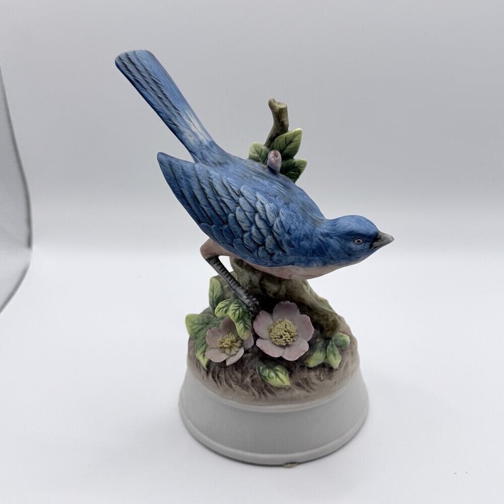 ANDREA by Sadek BLUEBIRD Working Ceramic Music Box Plays "Where Do I Begin"